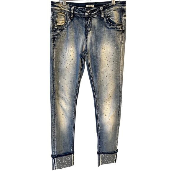 Y2K Style Brand Skinny Jeans – Size 6 Bedazzled Denim with Contrast Cuff - Picture 1 of 4